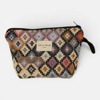 Kleine Kosmetiktasche von De La Mur in Ore, Jacquard-Karo rosa-blau