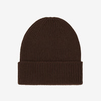 Kaschmir-Mütze von Colorful Standard in Coffee Brown, Rippstrick mit Umschlag