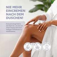 Weiche 3-in-1 Dusch-Fluffs von Puremetics für empfindliche Haut, ideal für sanfte Körperpflege und Reinigung.