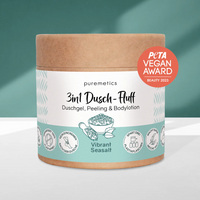 Bunter 3-in-1 Dusch-Fluff von Puremetics mit Meersalz für Körperpflege und Reinigung in lebendigen Farben