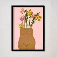 Papeterie-Poster von Frau Mars Studio mit weiblichem Körper und Wildblumen-Design, farbenfrohes Kunstwerk auf Papier.