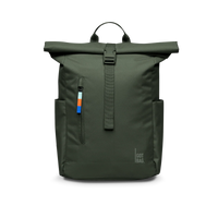 Kleiner Roll-Top Rucksack Easy Small von Got Bag, schwarzes Design, aus recyceltem Material, mit verstellbaren Schultergurten.