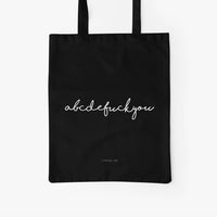 Jutebeutel von typealive in schwarz mit dem Aufdruck „abcdefuckyou“