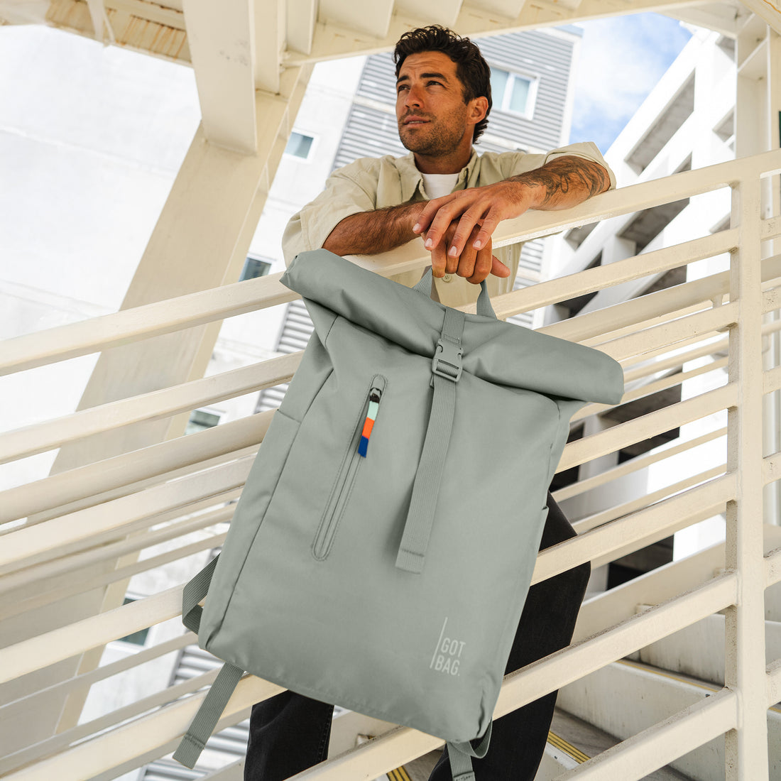 Got Bag Roll-Top Easy Rucksack aus recyceltem Material, mit verstellbarem Schultergurt und modernem Design.