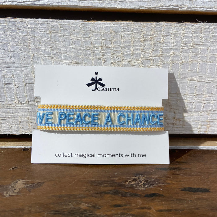 Armband „give peace a chance“ blau/gelb, Josemma