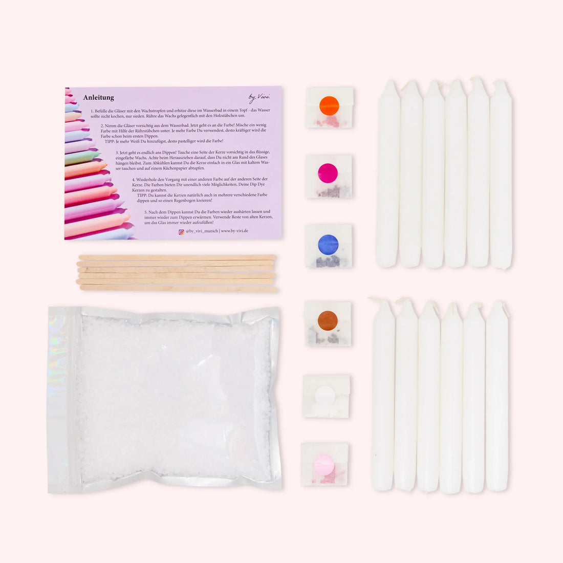 DIY-Box Dip Dye Kerzen von by vivi, bunte Kerzen zum Selbergestalten, farbige Wachsspiralen und kreative Dekorationen