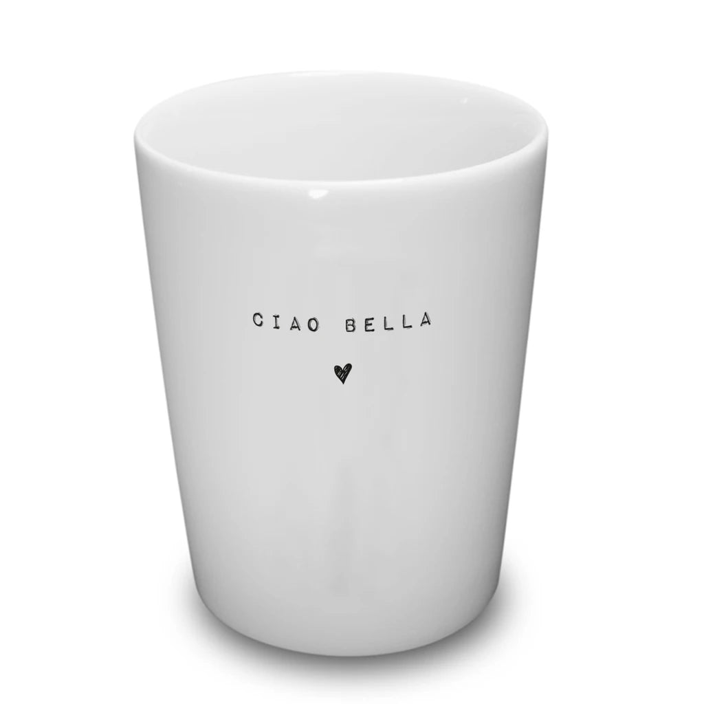 Keramik Becher/ Tasse „ciao Bella“, Goldscherben