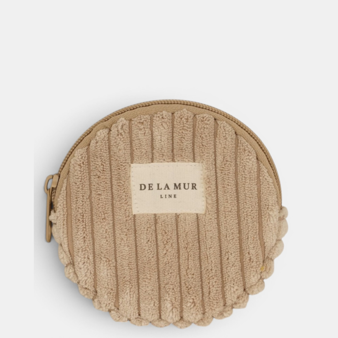 Runder Geldbeutel von De La Mur in Moka, Cord beige