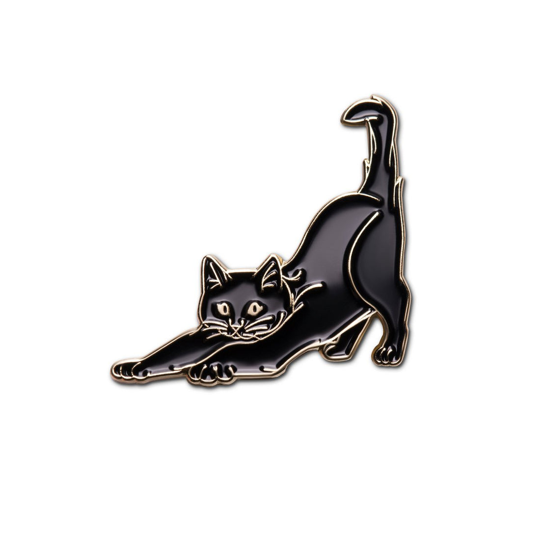 Emaille-Pin Katze beim Strecken von Make Heads Turn, Anstecker aus Messing