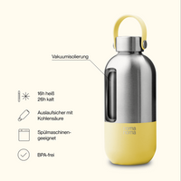 Edelstahl isolierte Trinkflasche von Noma noma, 500 ml, für Drinnen und Draußen, zeigt die robuste, wiederverwendbare Flasche mit Schraubverschluss