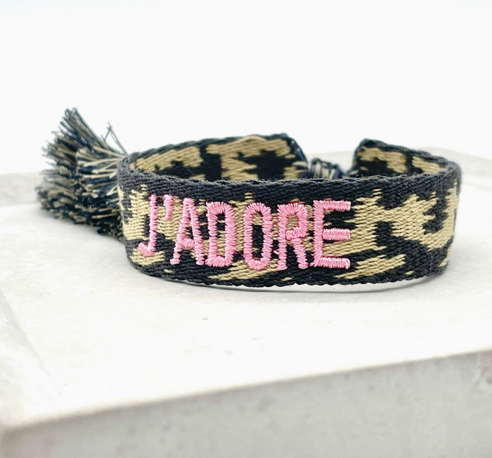 Armband gewebt „J'ADORE“ braun gemustert, Parsley & Pepper