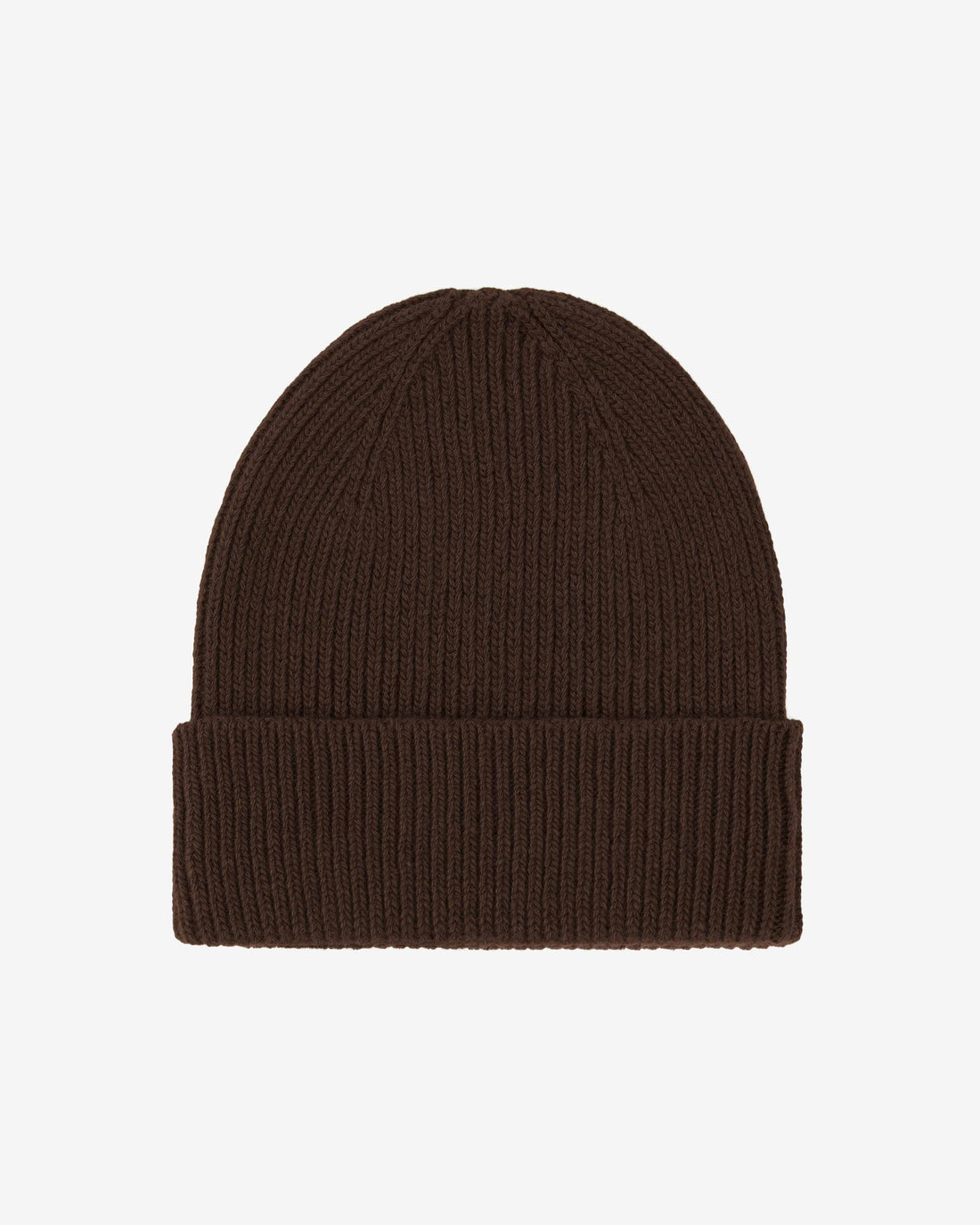 Kaschmir-Mütze von Colorful Standard in Coffee Brown, Rippstrick mit Umschlag