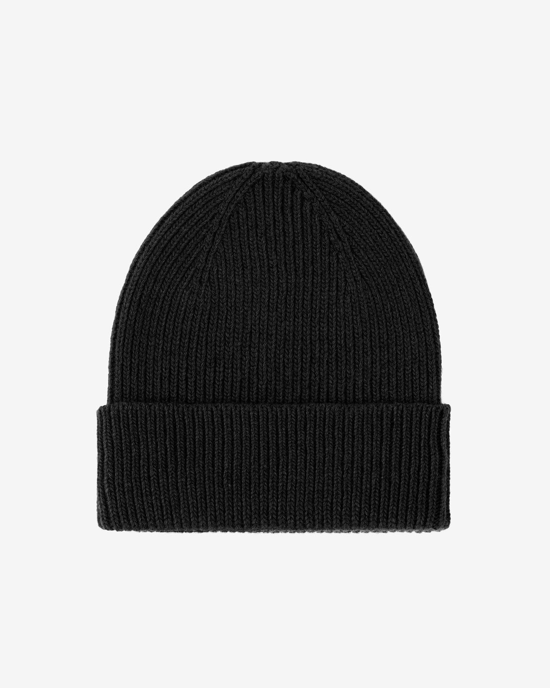 Kaschmir-Mütze von Colorful Standard in Deep Black, Rippstrick mit Umschlag