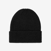 Kaschmir-Mütze von Colorful Standard in Deep Black, Rippstrick mit Umschlag