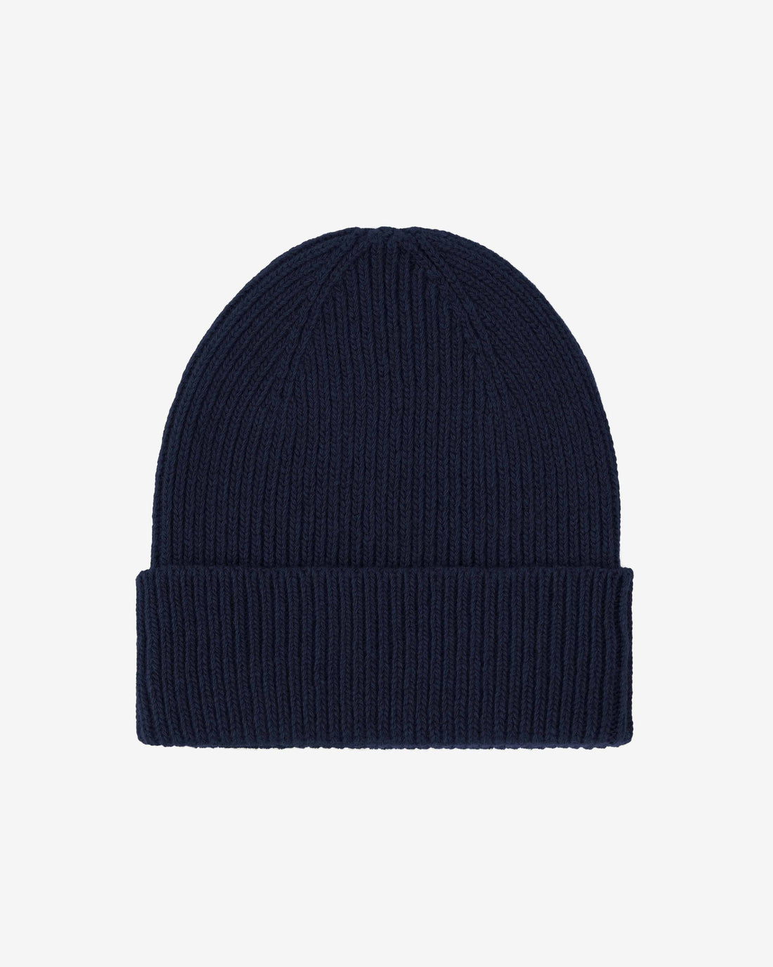 Kaschmir-Mütze von Colorful Standard in Navy Blue, Rippstrick mit Umschlag