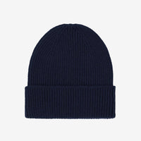 Kaschmir-Mütze von Colorful Standard in Navy Blue, Rippstrick mit Umschlag