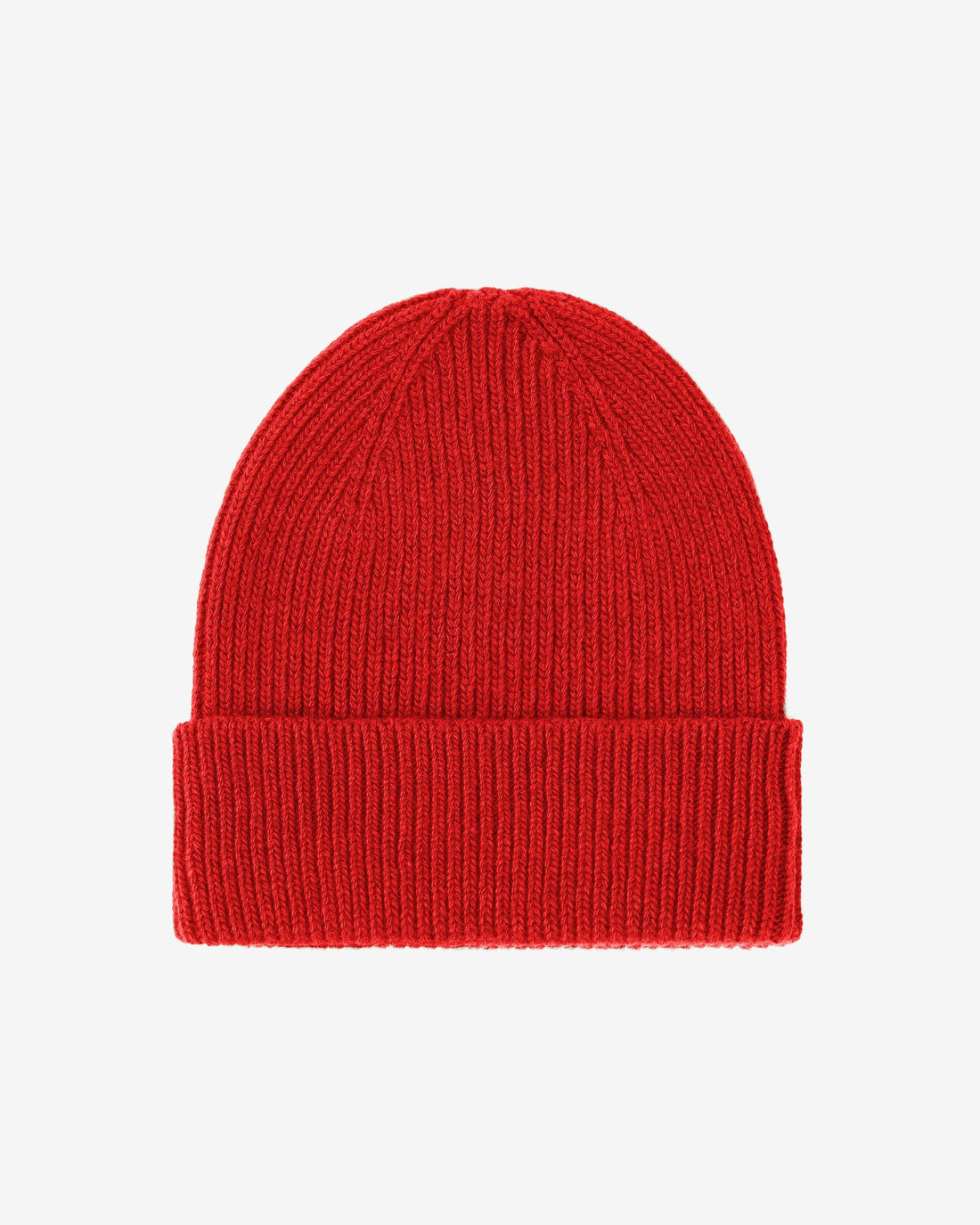 Kaschmir-Mütze von Colorful Standard in Red Tangerine, Rippstrick mit Umschlag