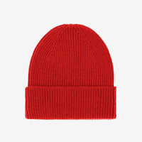 Kaschmir-Mütze von Colorful Standard in Red Tangerine, Rippstrick mit Umschlag