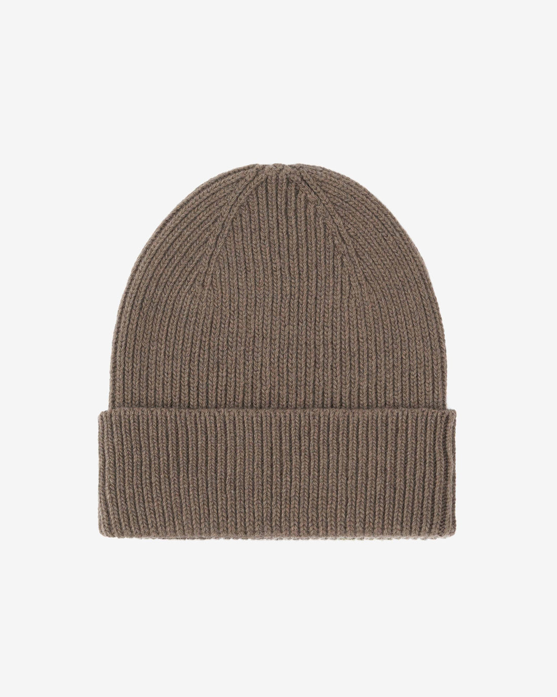 Kaschmir-Mütze von Colorful Standard in Warm Taupe, Rippstrick mit Umschlag