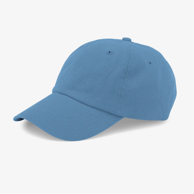 Bunte Cap aus Bio-Baumwolle von Colorful Standard, in Seaside Blue mit farbenfrohem Design, als modisches Accessoire.