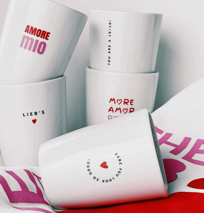 Keramik Becher/ Tasse „Amore mio“, Goldscherben