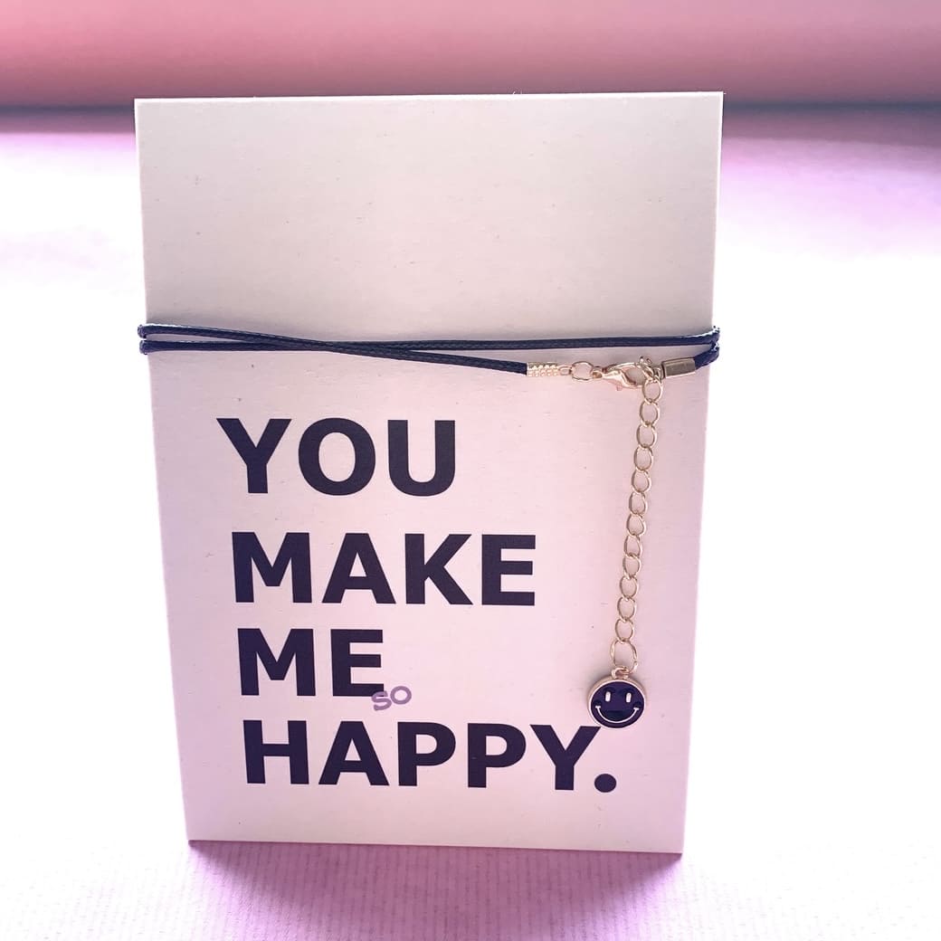 Grußkarte „you make me happy“ mit armband „smiley“, hej Ibiza by Ute Arnold