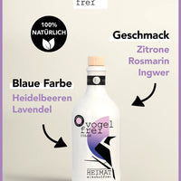 Bunte Flasche Heimat Gin Vogelfrei Color alkoholfrei mit farbigem Etikett, Heimat Gin Getränk für Essen & Trinken