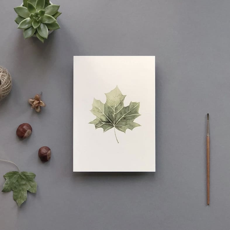 A5 Poster „Ahornblatt“ von tucan y limon, Druck auf Papier, dekoratives Naturmotiv in warmen Farben.