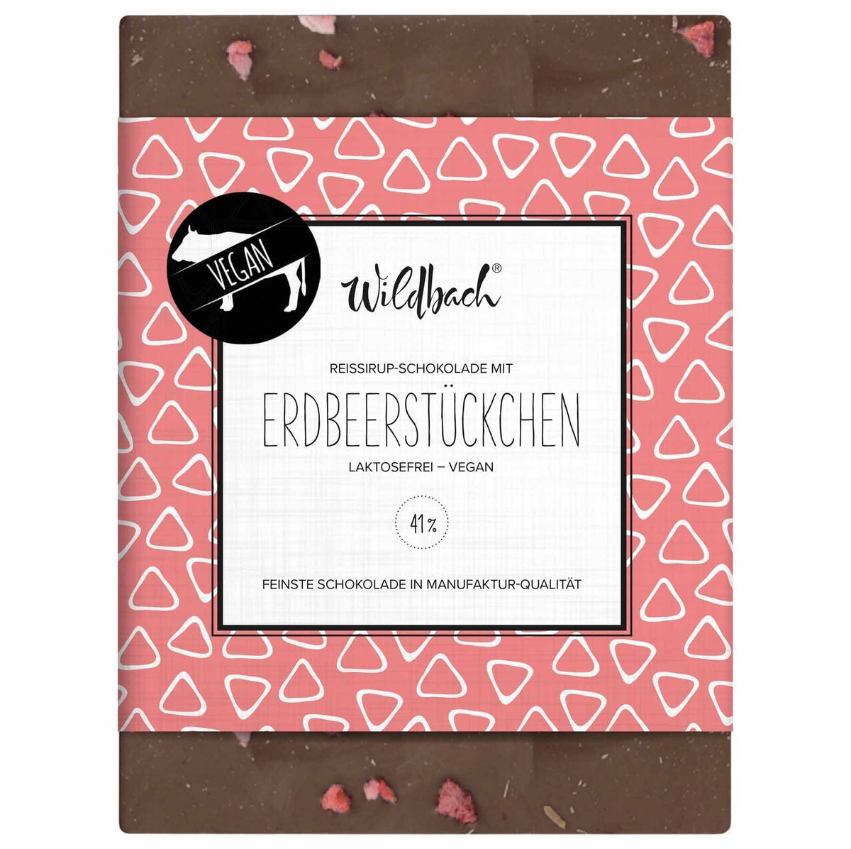 Tafel Schokolade „Erdbeerstückchen“ - vegan, 70g, Wildbach