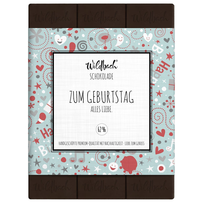 Tafel Schokolade „Zum Geburtstag“, Zartbitter, 70g, Wildbach