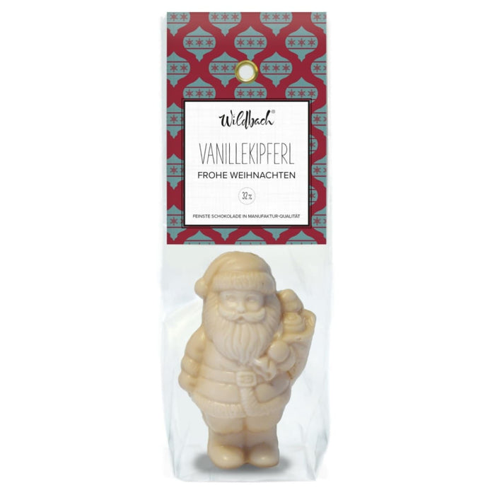 Weihnachtsmann aus Schokolade „Vanillekipferl“, weiß, 40g, Wildbach