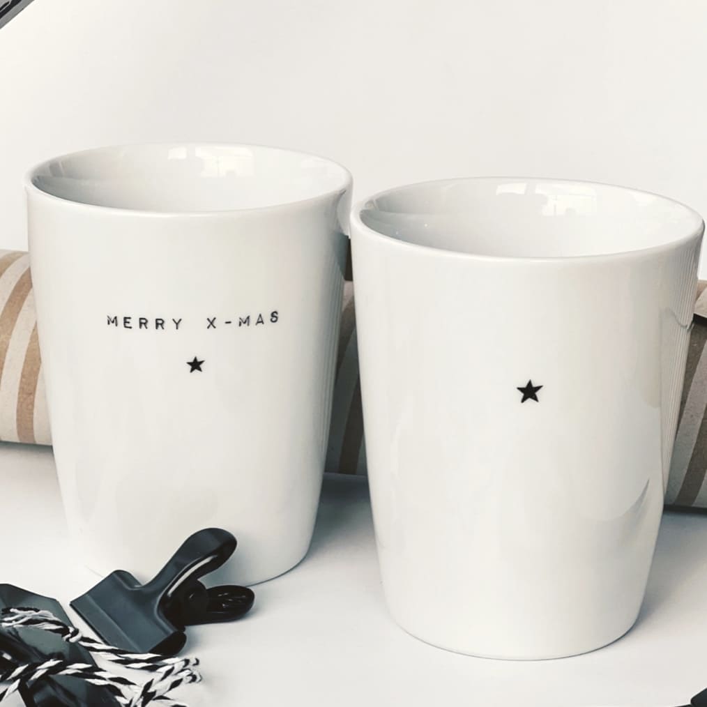 Keramik Becher/ Tasse „Merry X-Mas“, Goldscherben