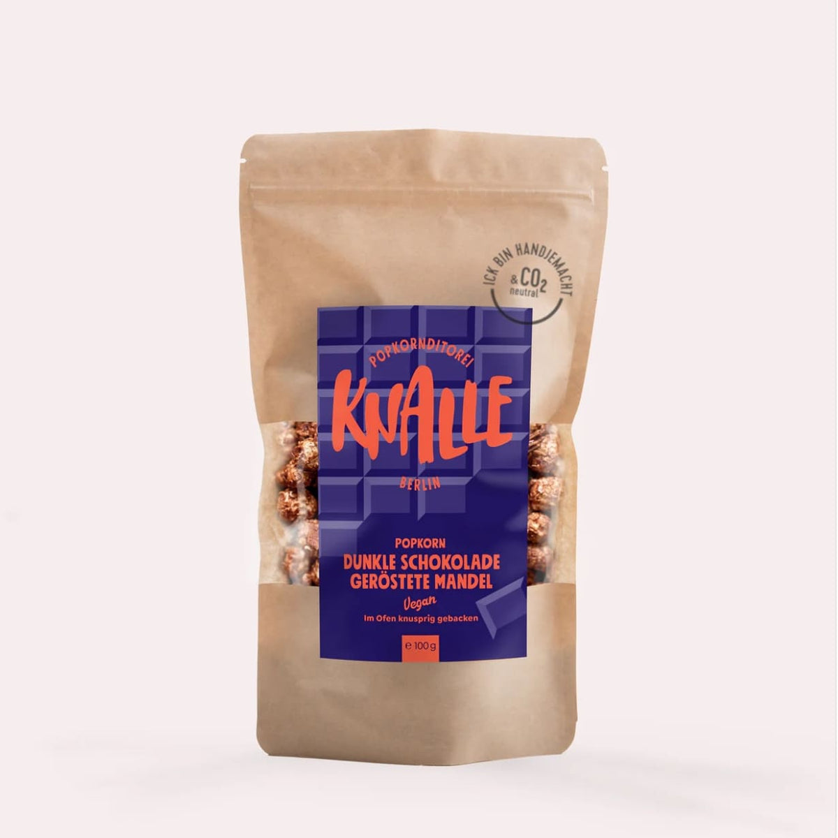 Popcorn Dunkle Schokolade geröstete Mandel - vegan, 100g, Knalle Popcorn