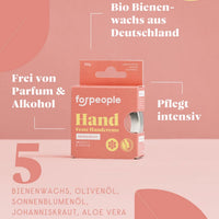 Feste Handcreme mit Bienenwachs von 4 People Who Care, pflegt und schützt die Hände in einer natürlichen Pflegeverpackung.