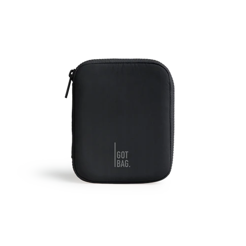 Lederbrieftasche von Got Bag, kleines Accessoire mit Reißverschluss und RFID-Schutz, schwarz, auf einem weißen Hintergrund.