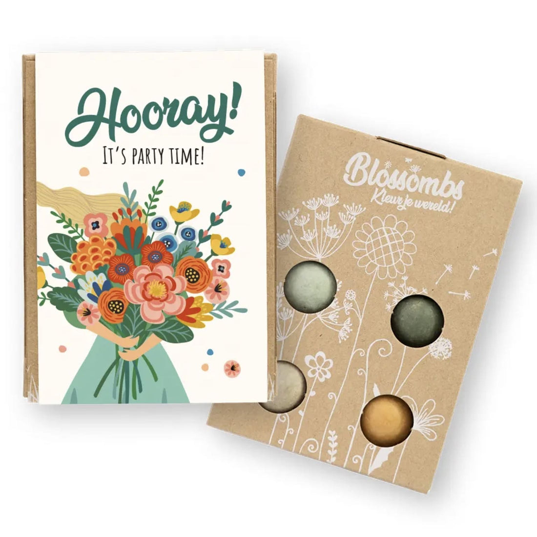 Bunte Geschenk-Box Mini von blossombs mit Blumen, ideal für drinnen und draußen, zeigt die liebevoll gestaltete Verpackung