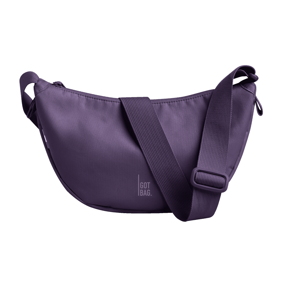 Kleine Moon-Bag von Got Bag, stilvoller Rucksack und Hüfttasche aus recyceltem Meeresplastik, auf weißem Hintergrund.