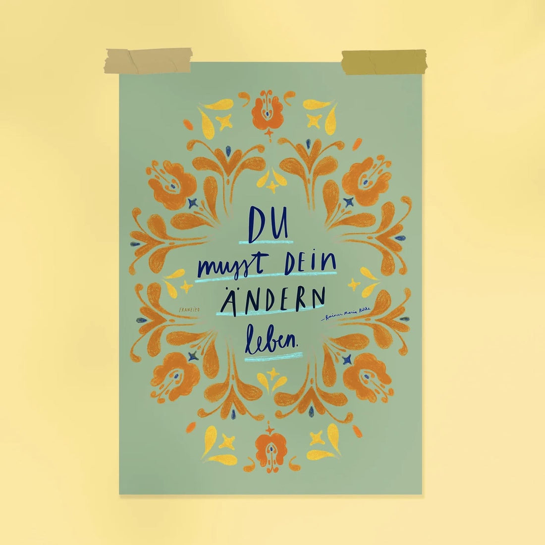 A4 Poster von Franzizo, bunte Papeterie mit kreativem Design, auf weißem Hintergrund, ideal für Wanddekoration.