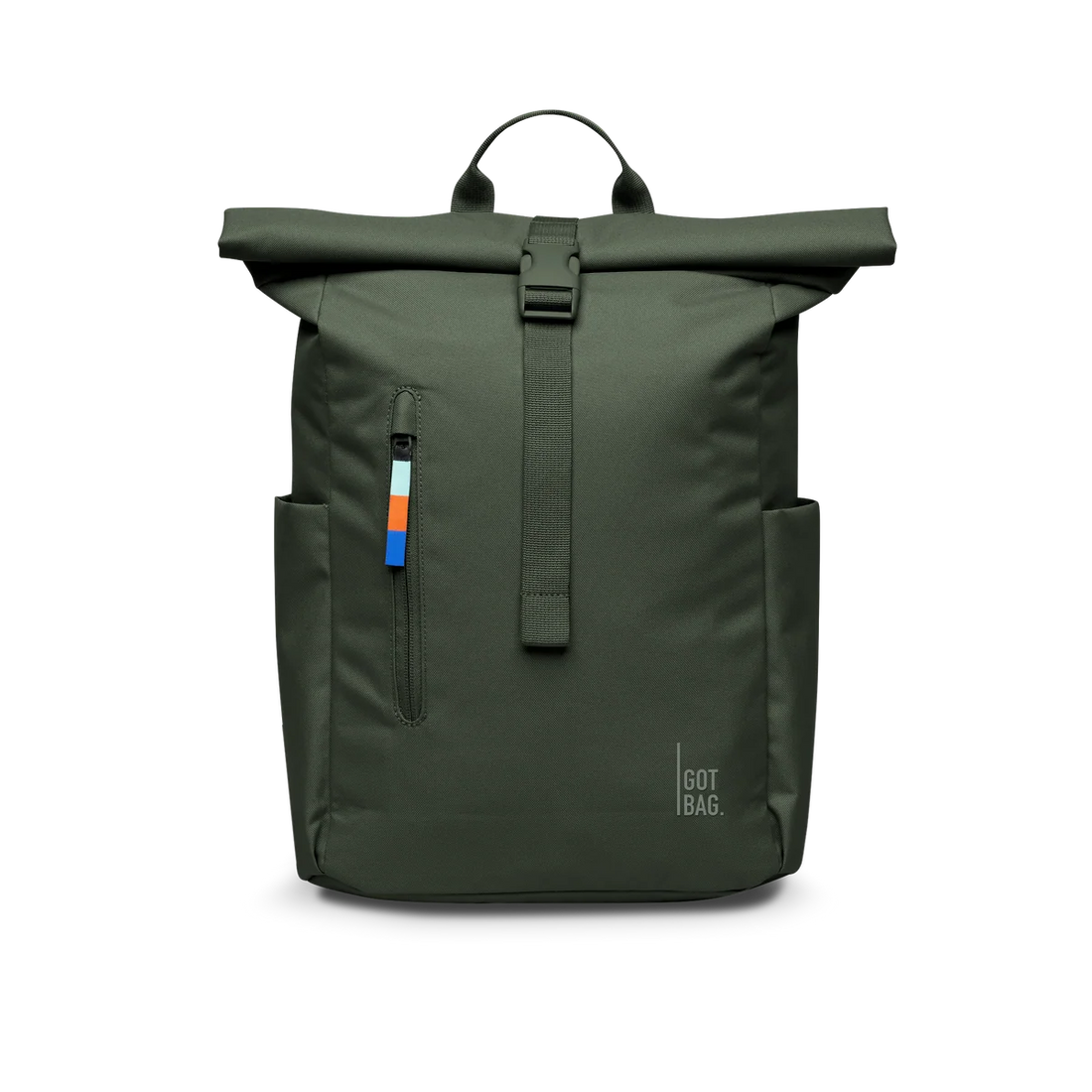 Kleiner Roll-Top Rucksack Easy Small von Got Bag, schwarzes Design, aus recyceltem Material, mit verstellbaren Schultergurten.