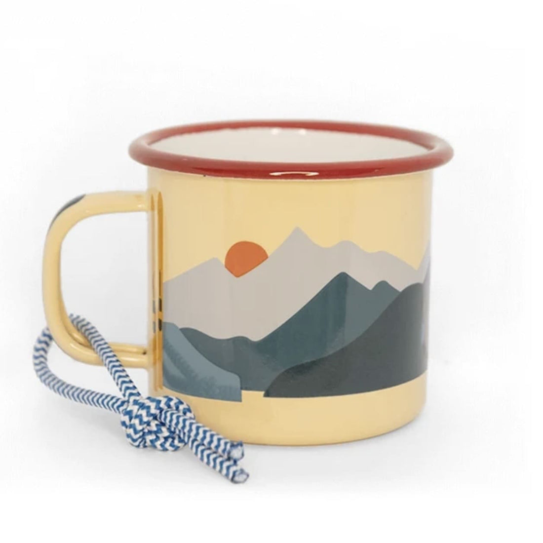 Roadtyping Emailletasse Becher für drinnen und draußen, weiß mit schwarzem Roadtyping-Logo, langlebig und handlich.