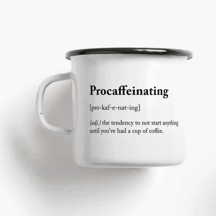 Emaille Tasse „Procaffeinating“, Typealive