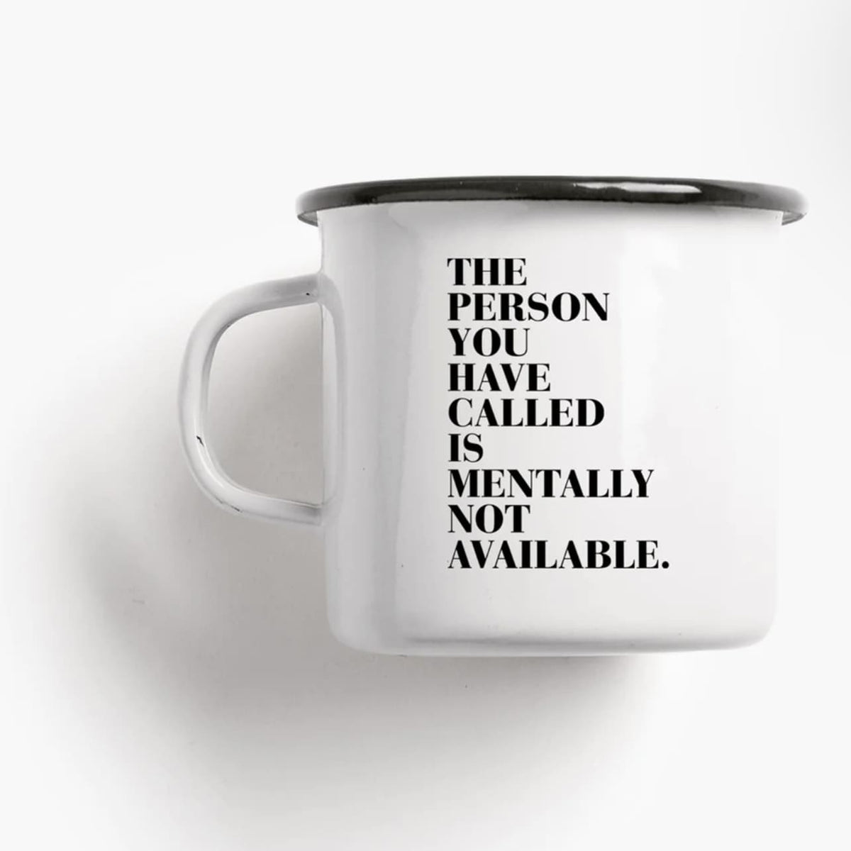 Emaille Tasse „Available“, Typealive