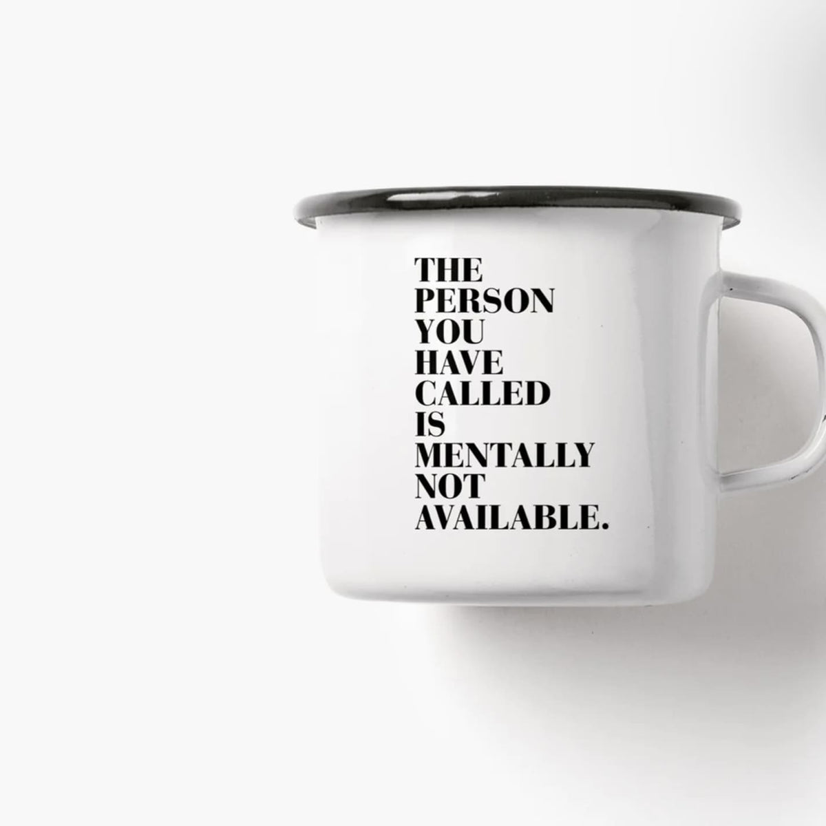 Emaille Tasse „Available“, Typealive