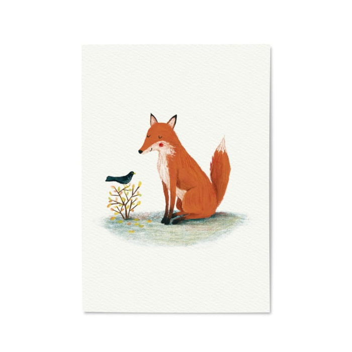 Poster A5 Druck „Fuchs und Amsel” , Illuster