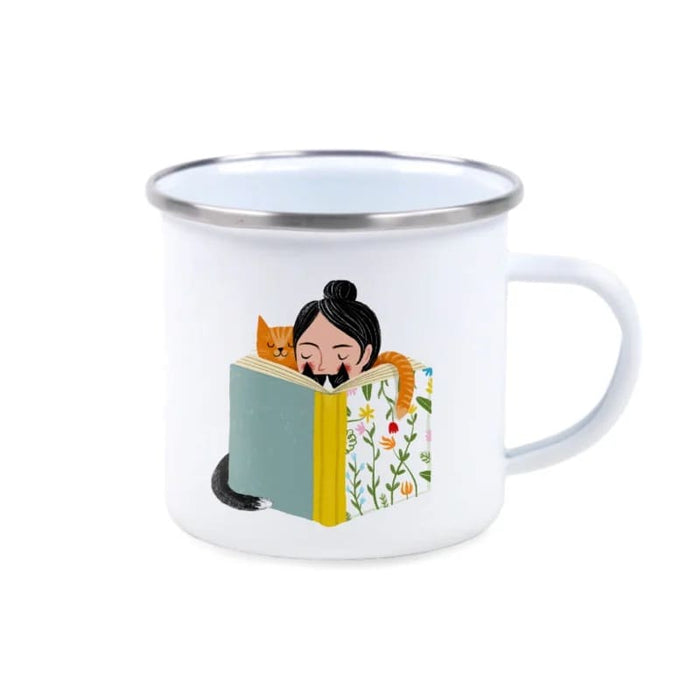 Emaille Tasse "Bücherwurm“, Illuster