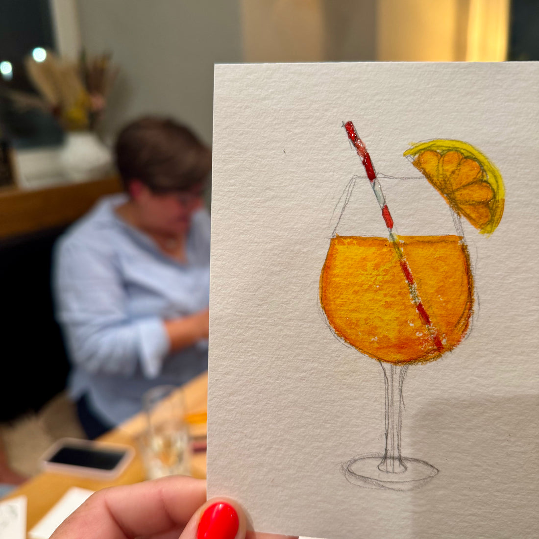 Aquarell-Karten Workshop von Donaustern Mit Herz & Hand, kreative Maltechnik, Teilnehmer bei Aquarellmalerei, bunte Karten und Pinsel