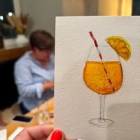 Aquarell-Karten Workshop von Donaustern Mit Herz & Hand, kreative Maltechnik, Teilnehmer bei Aquarellmalerei, bunte Karten und Pinsel