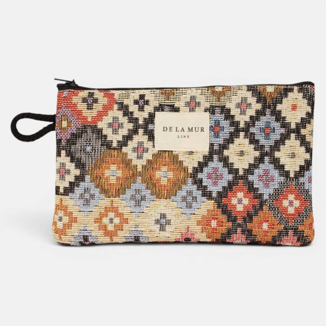 Kosmetiktasche Mini von De La Mur in Ore, Jacquard-Karo rosa-blau