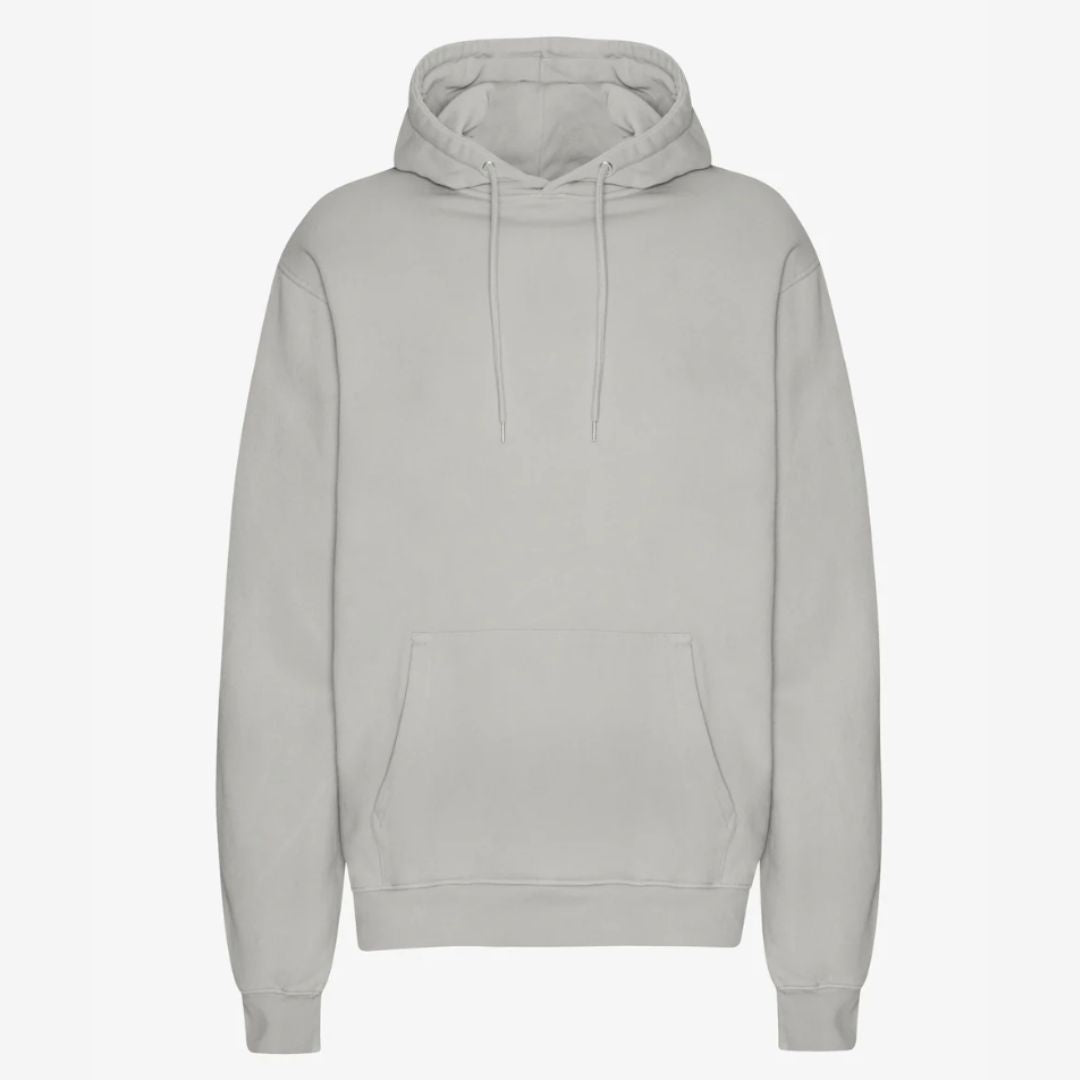 Großer, farbenfroher Organic Kapuzenpulli von Colorful Standard in faded Grau, bequeme unisex Bekleidung mit Kapuze.