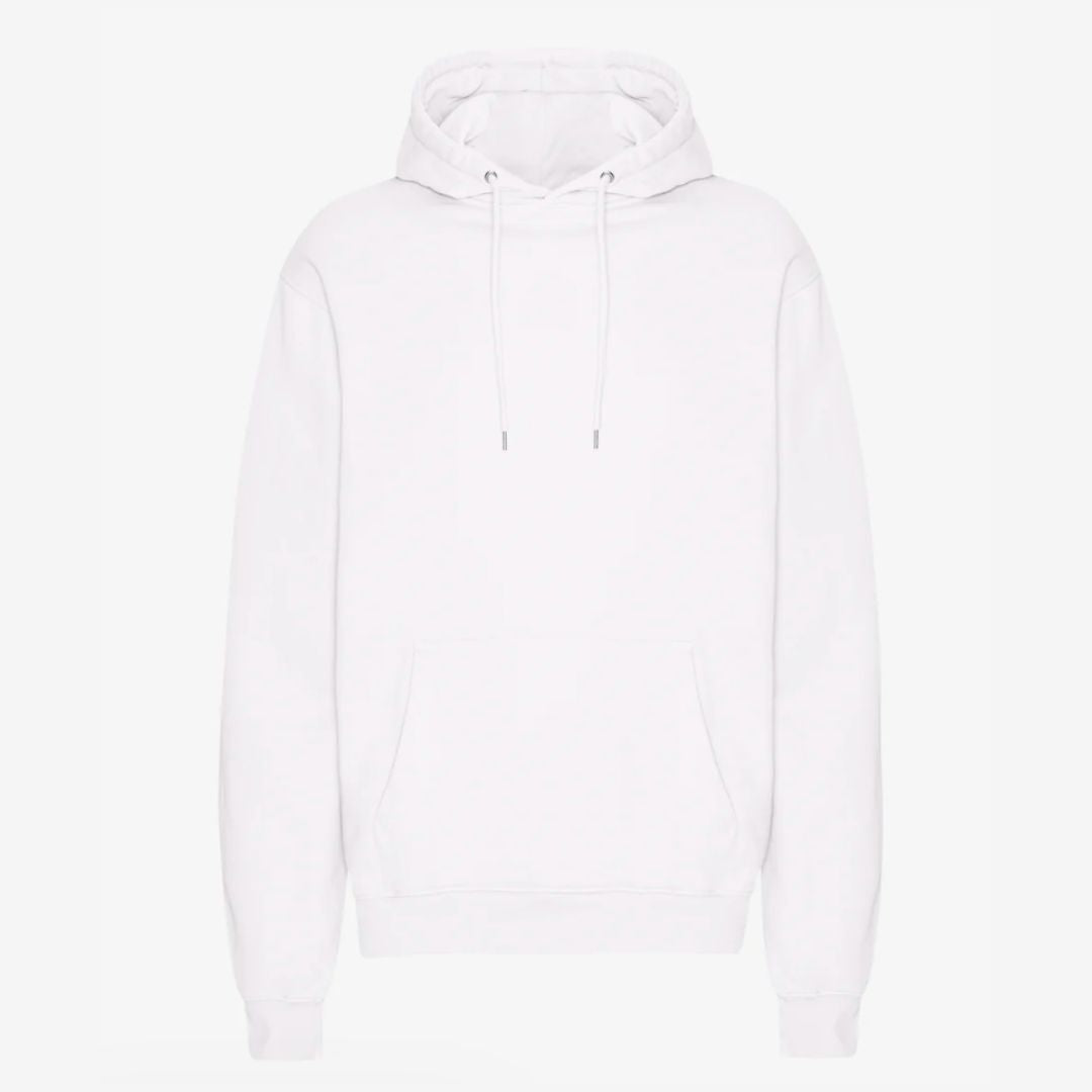 Weißer, oversize Kapuzenpulli von Colorful Standard aus Bio-Baumwolle, bequem und farbenfroh gestaltet.
